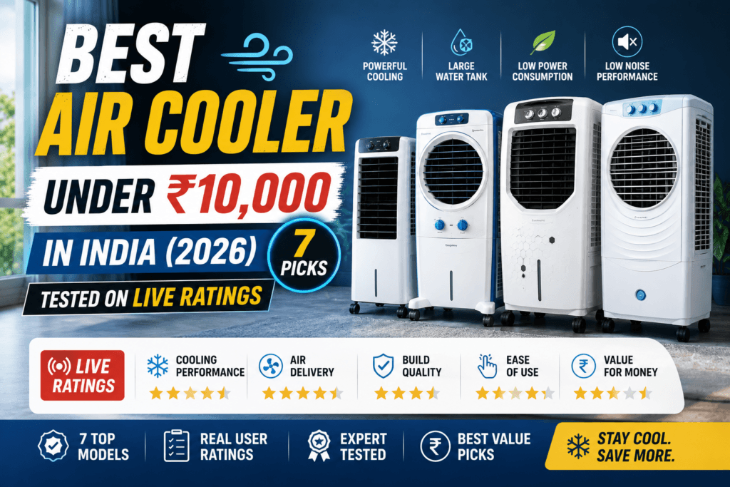 Best air cooler under 10000 India 2026 — desert, tower and personal coolers for home