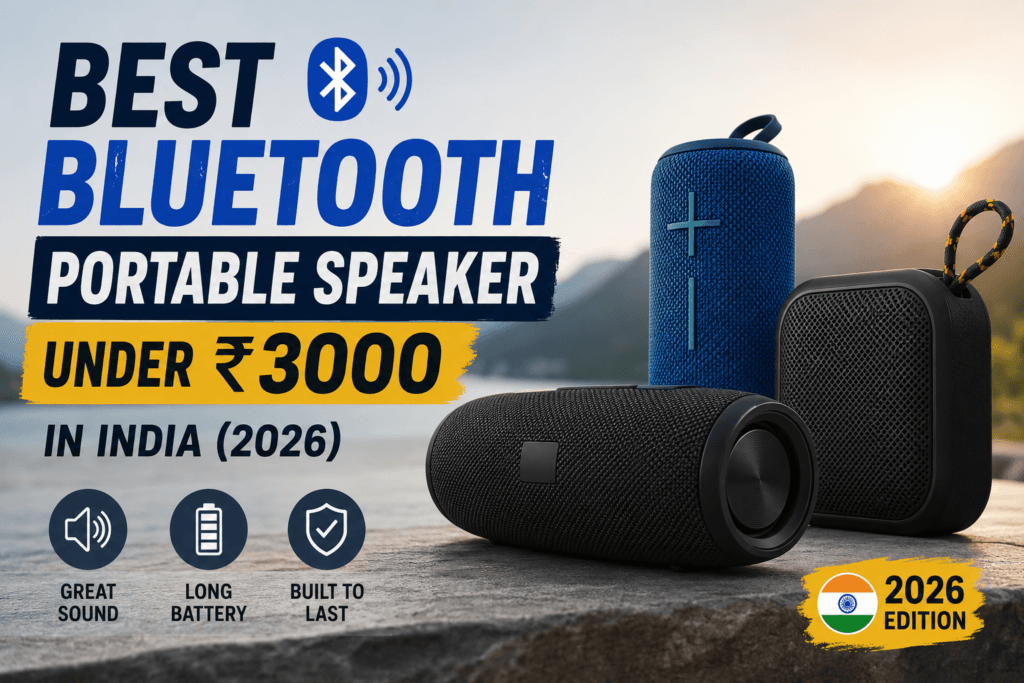 Best bluetooth speaker under 3000 India — portable waterproof bluetooth speakers on a desk