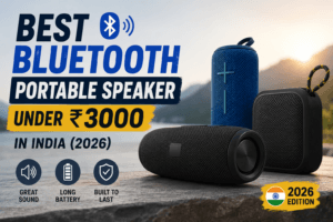 Best bluetooth speaker under 3000 India — portable waterproof bluetooth speakers on a desk