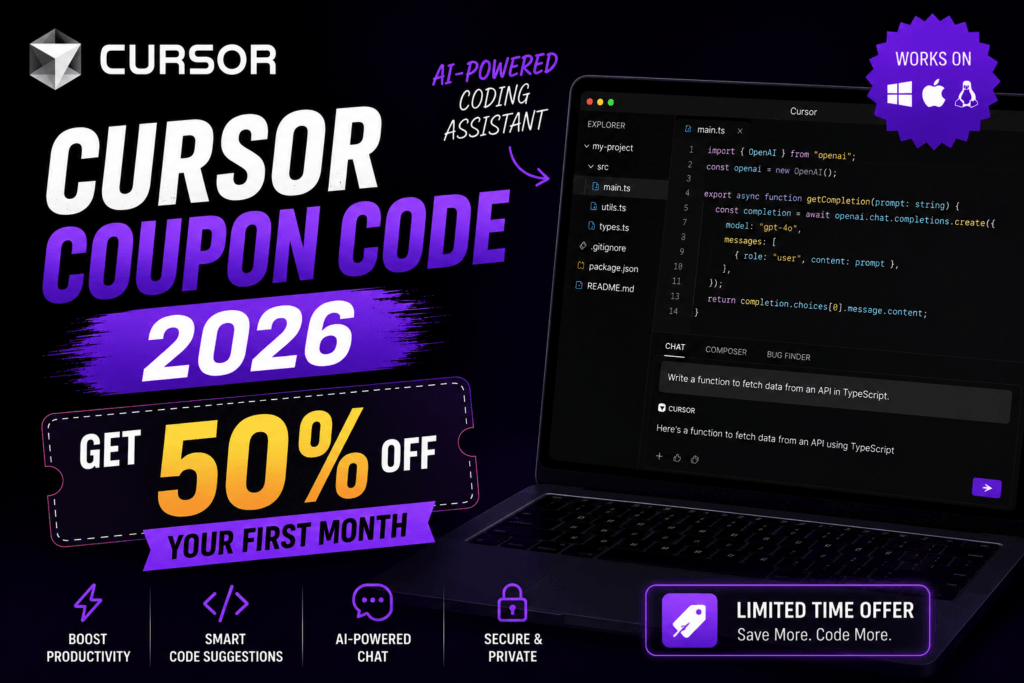 Cursor coupon code 2026 — 50% off first month referral link for Pro, Pro+ and Ultra