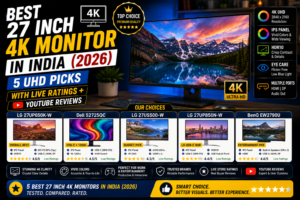 Best 27 inch 4K monitor India 2026 — LG Dell and BenQ UHD IPS monitors on a desk