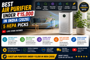 Best air purifier under 15000 India 2026 — Coway Philips Honeywell Qubo HEPA home units